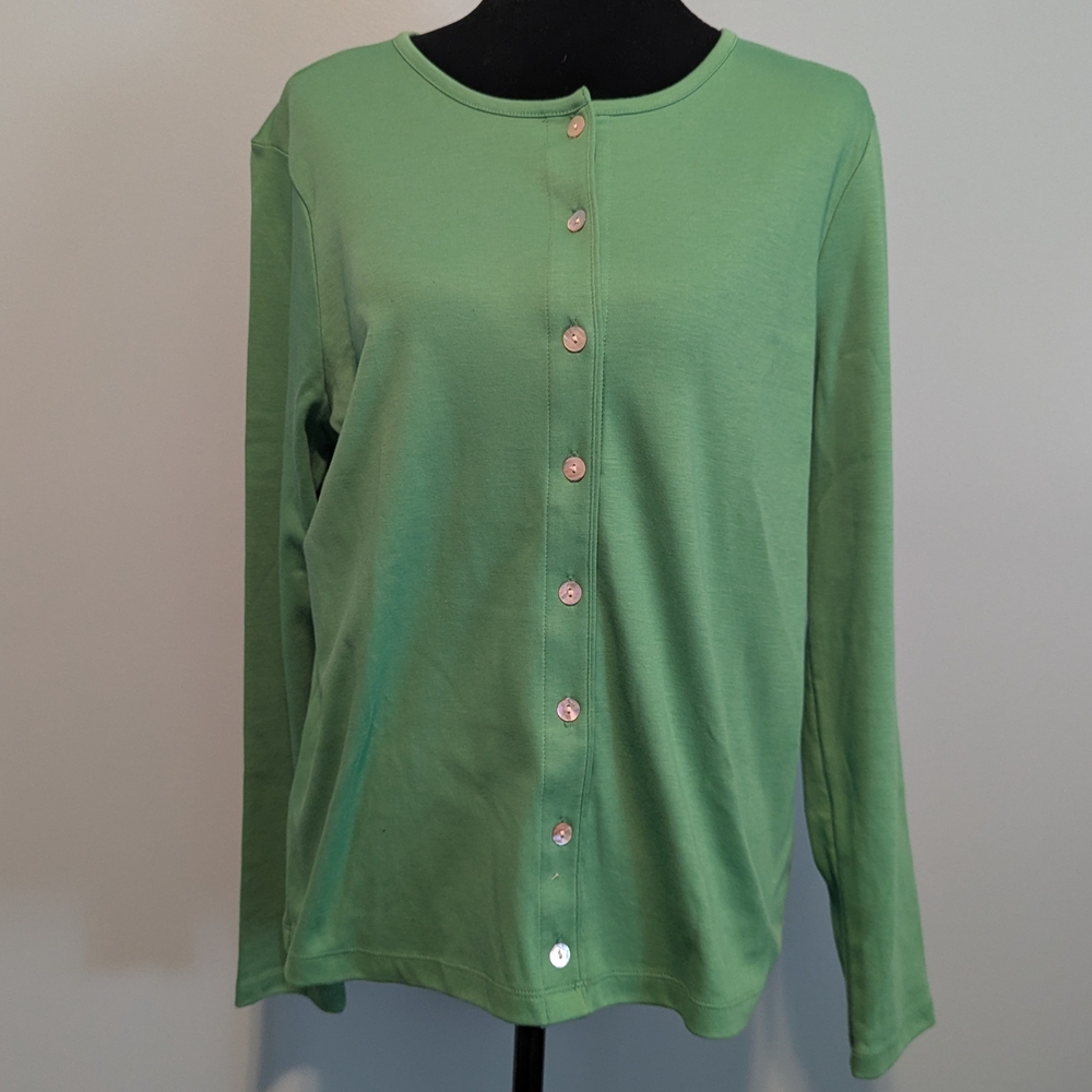 L.L. Bean Mint Green Button-Front Cardigan